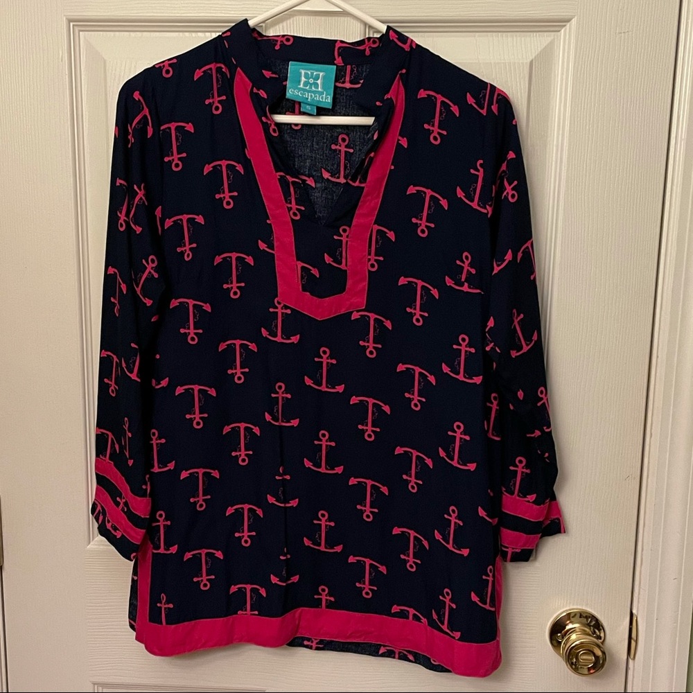 Escapada Navy and Pink 3/4 length Sleeves Top